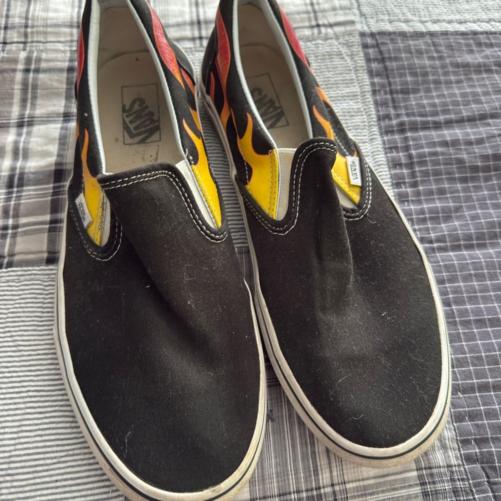 Vans Black and Red Slip-On Sneakers with Vulcanized Sole